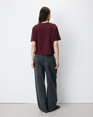 Cotton slogan T-shirt aubergine Anis