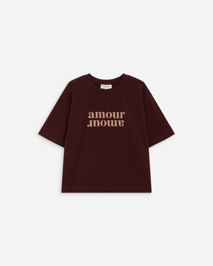 Cotton slogan T-shirt aubergine Anis