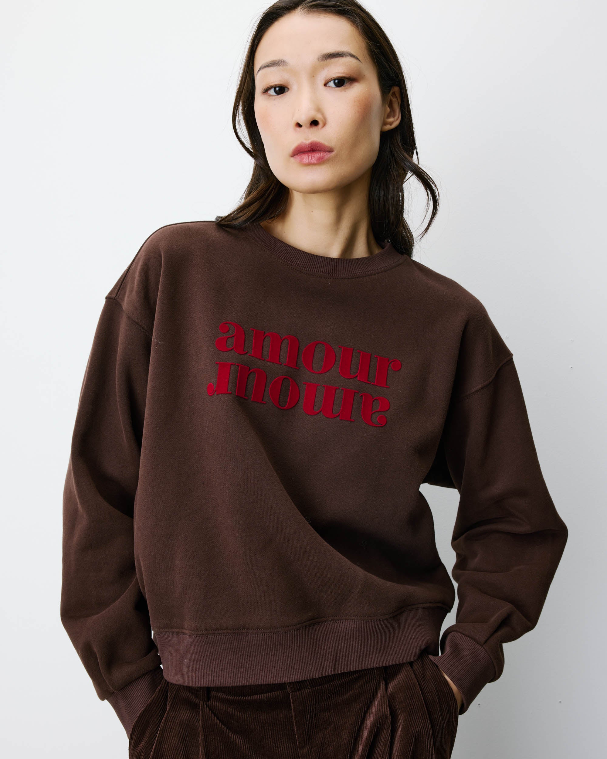 Relaxed slogan sweatshirt chocolat Amery