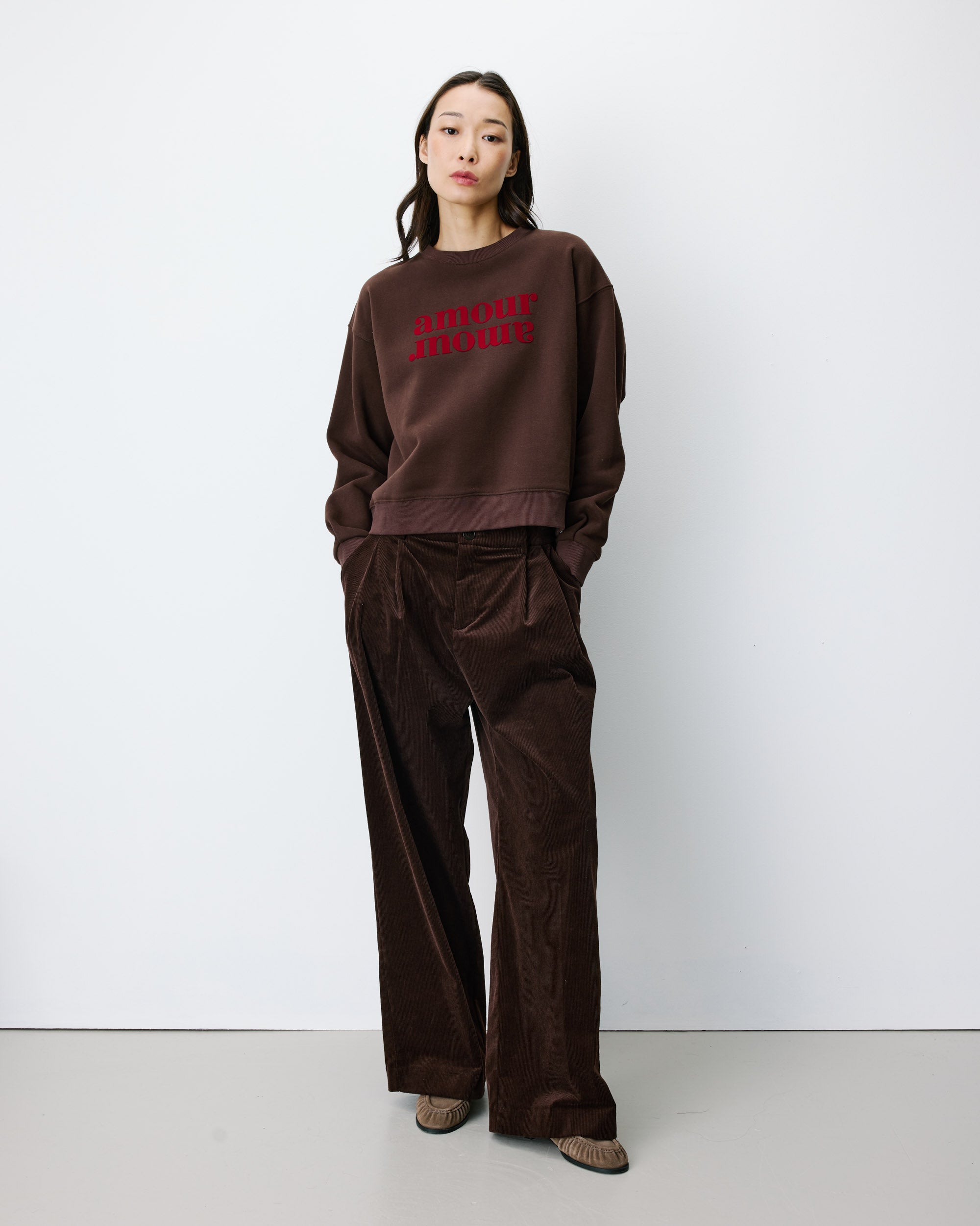 Relaxed slogan sweatshirt chocolat Amery