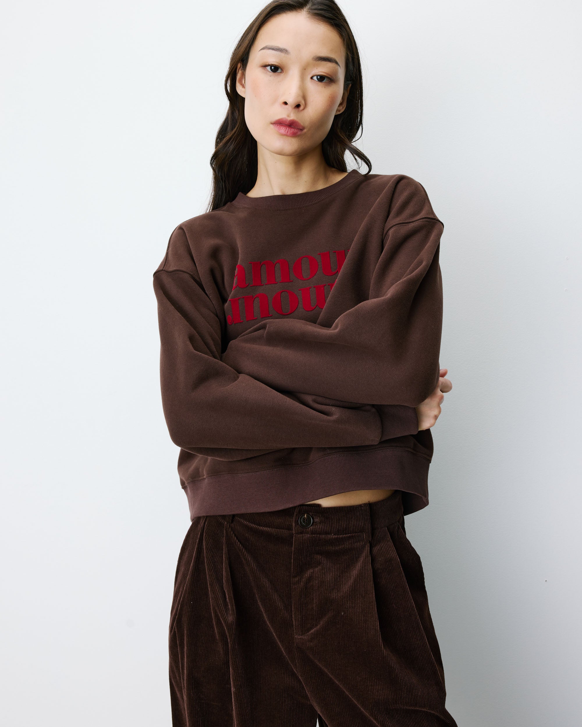 Relaxed slogan sweatshirt chocolat Amery