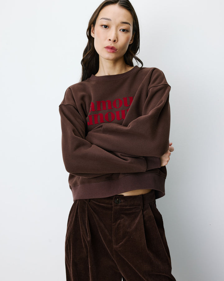Relaxed slogan sweatshirt chocolat Amery