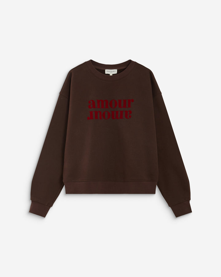 Relaxed slogan sweatshirt chocolat Amery