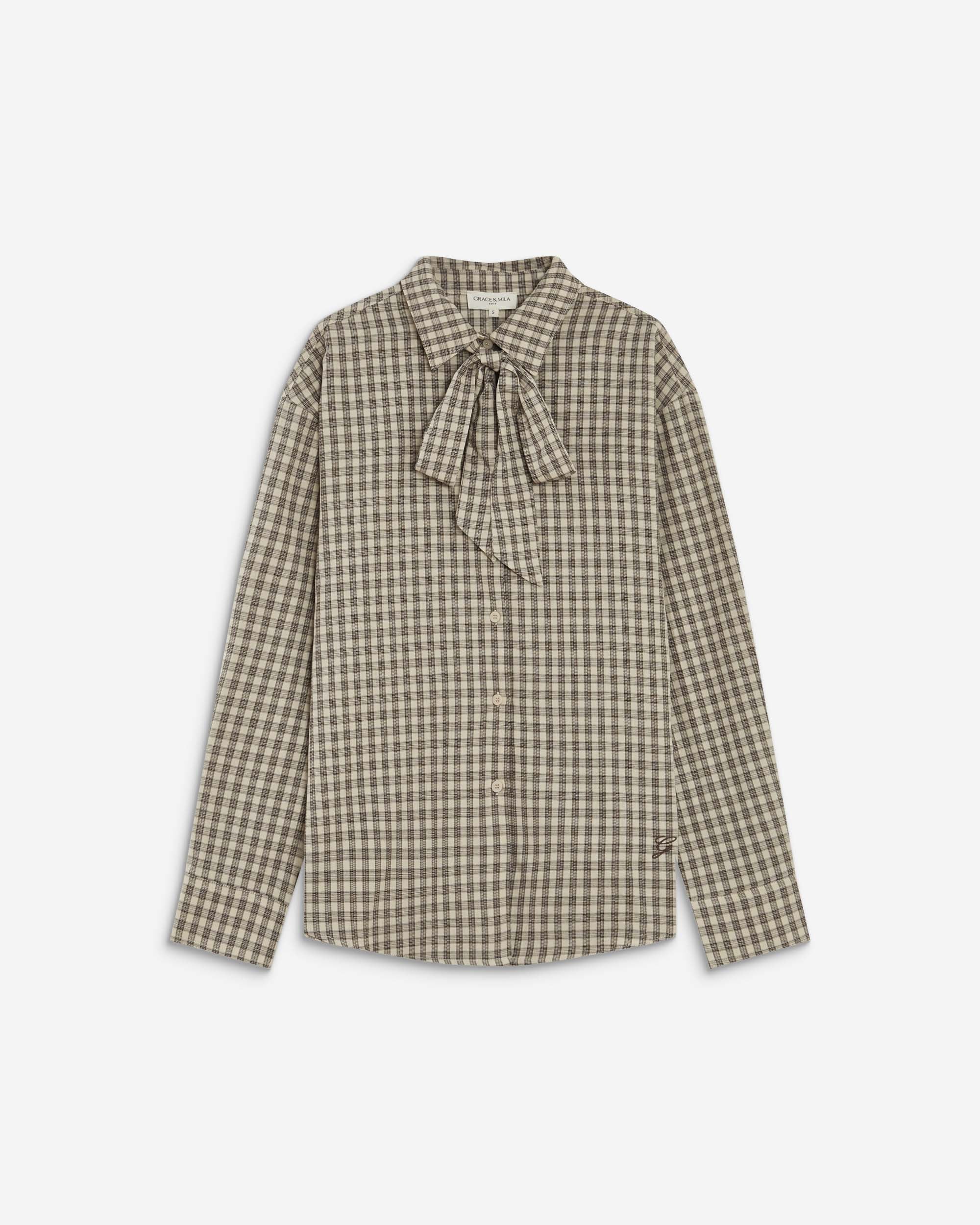 Chemise oversize col cavalier à carreaux sable Ayla