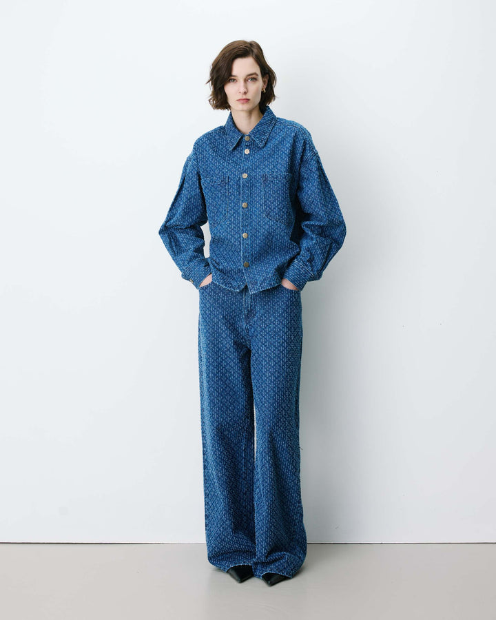 Camisa de denim estampada mediumblue Adriana