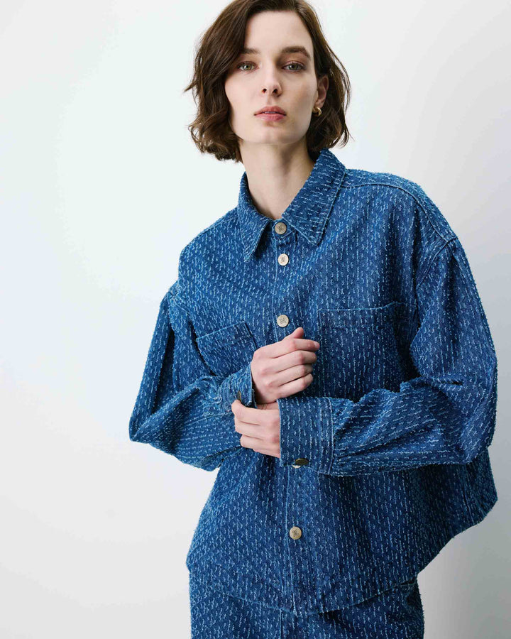 Camisa de denim estampada mediumblue Adriana