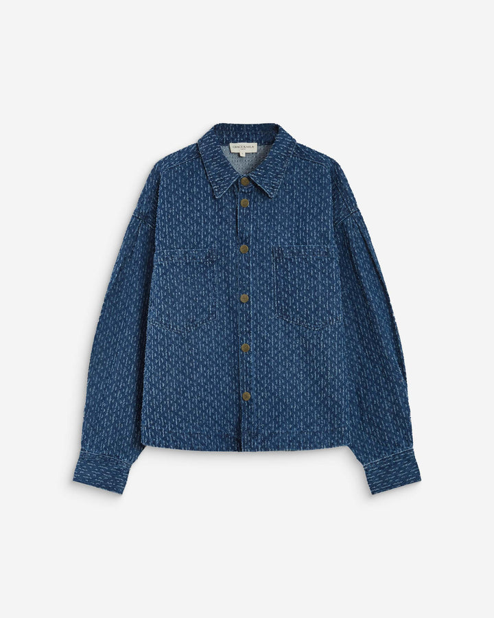 Camisa de denim estampada mediumblue Adriana