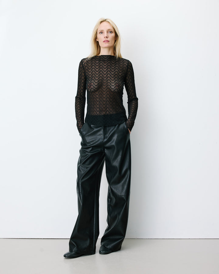 Top en dentelle transparente manches longues noir Aube