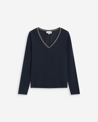 Camiseta de manga larga escote en V marine Abricot