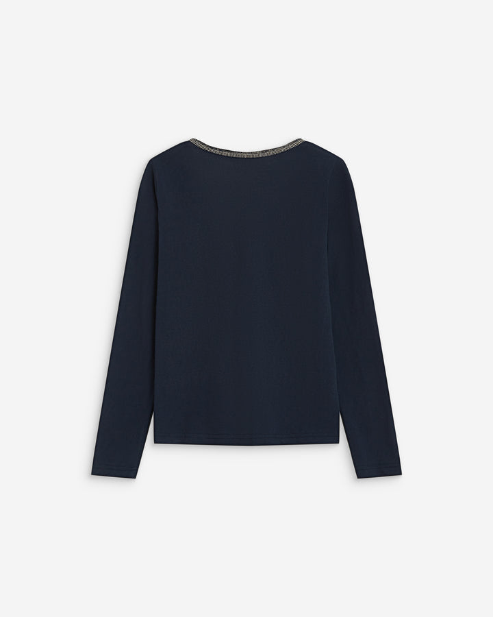 Camiseta de manga larga escote en V marine Abricot