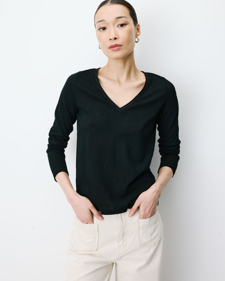 Camiseta de manga larga escote en V noir Abricot