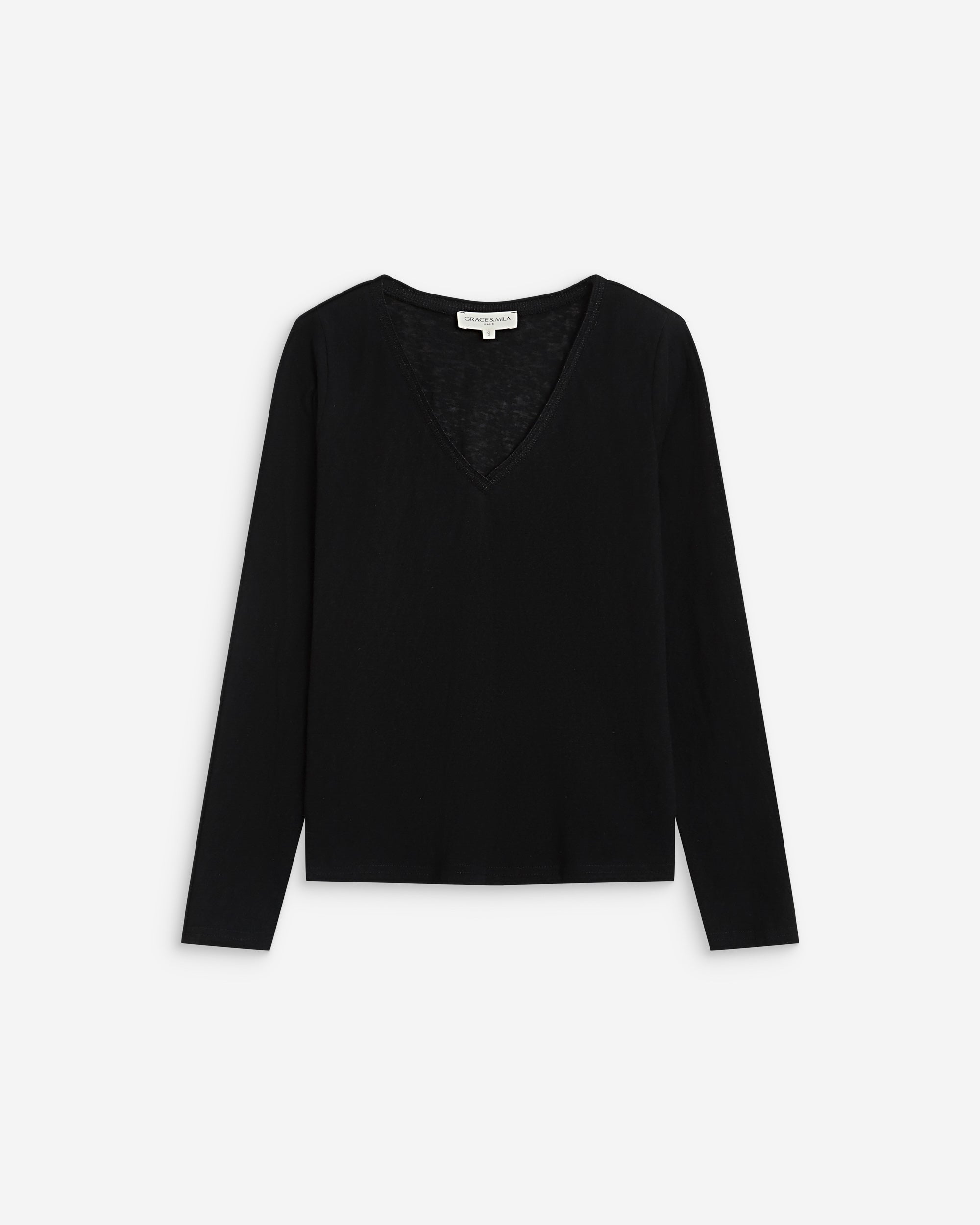 Camiseta de manga larga escote en V noir Abricot