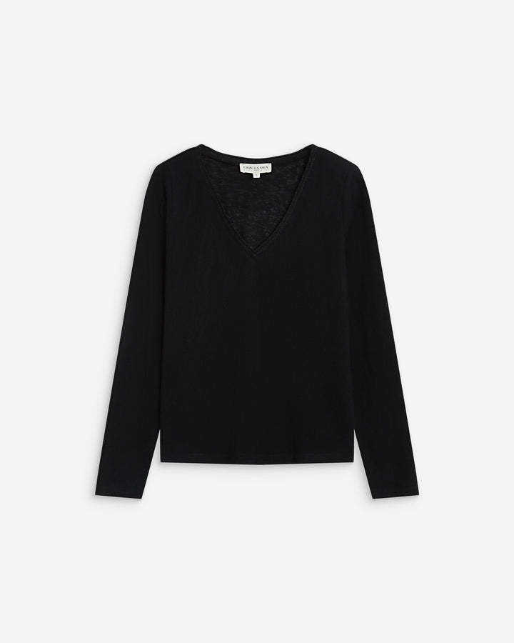 Camiseta de manga larga escote en V noir Abricot