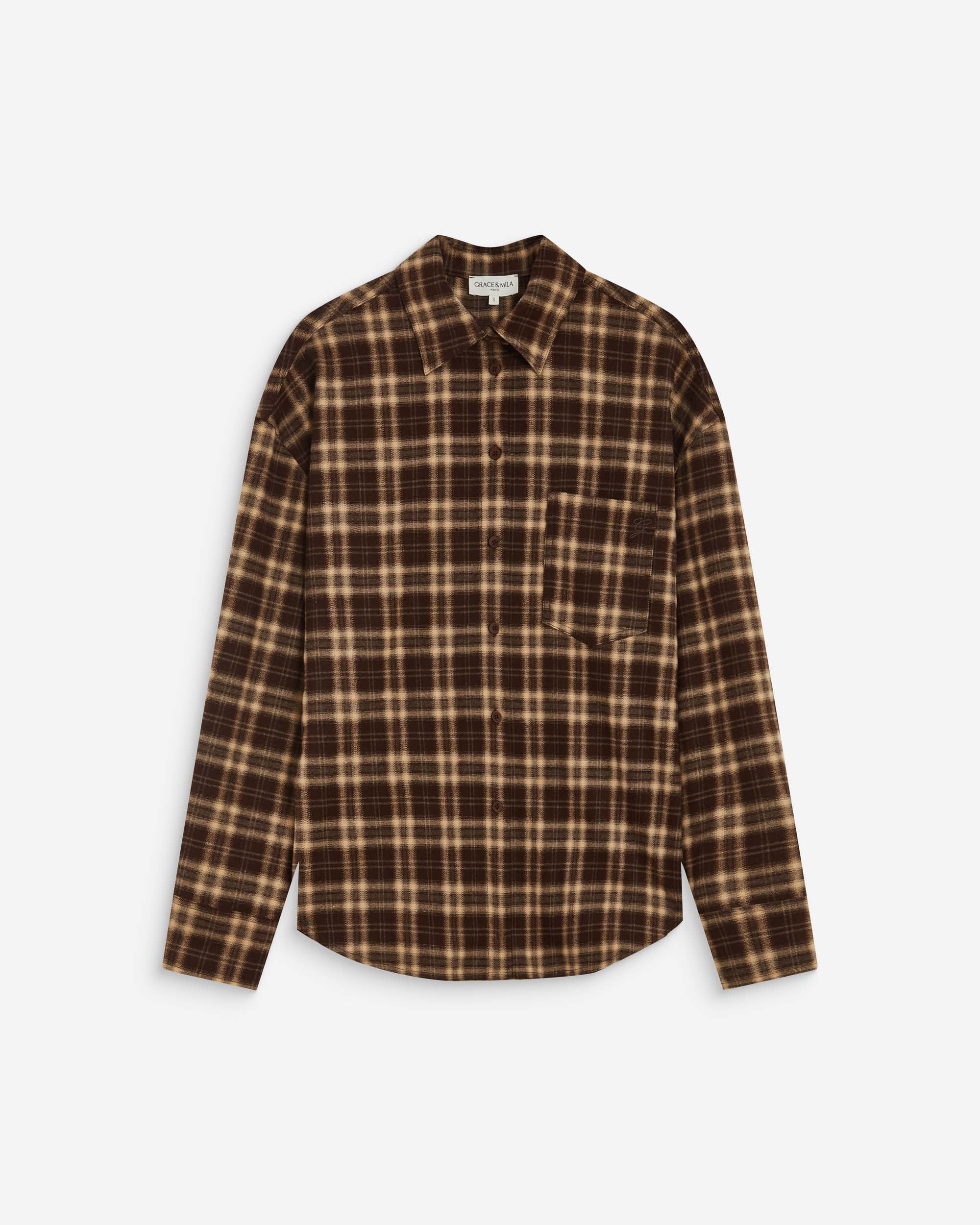 Chemise oversize dos à nouer à carreaux chocolat Arlette