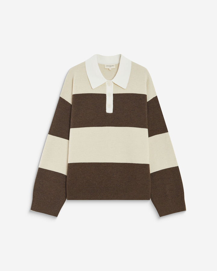 Striped polo sweater sable Astre