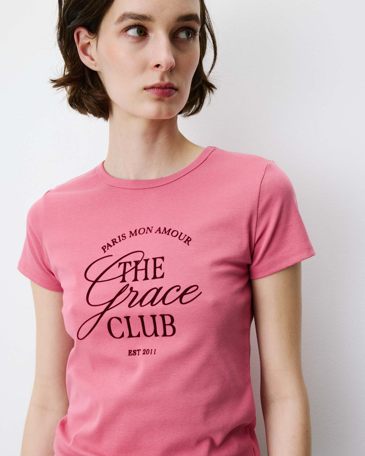 Camiseta cuello redondo con texto blush Amoris