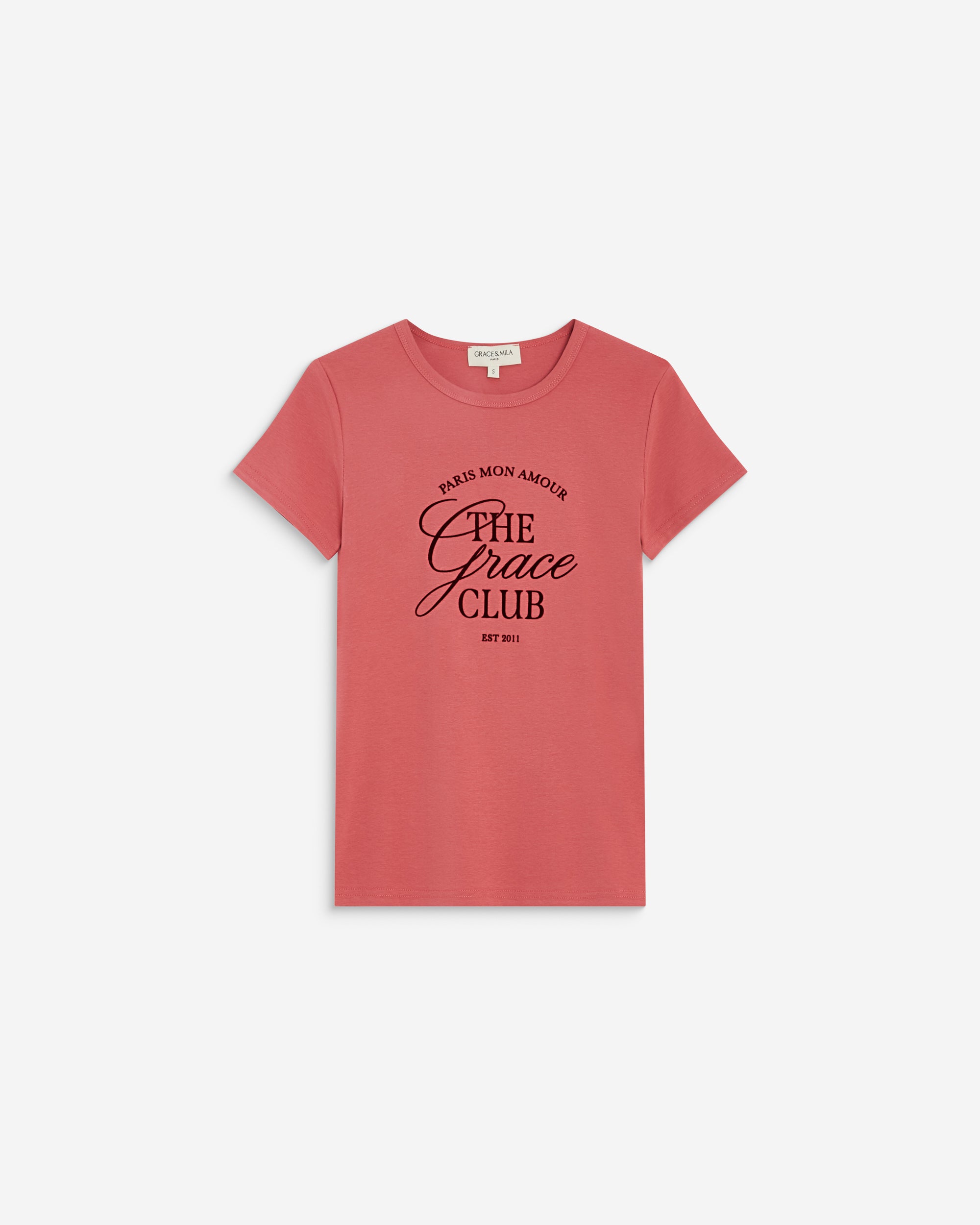 Camiseta cuello redondo con texto blush Amoris