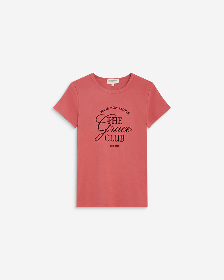 Camiseta cuello redondo con texto blush Amoris