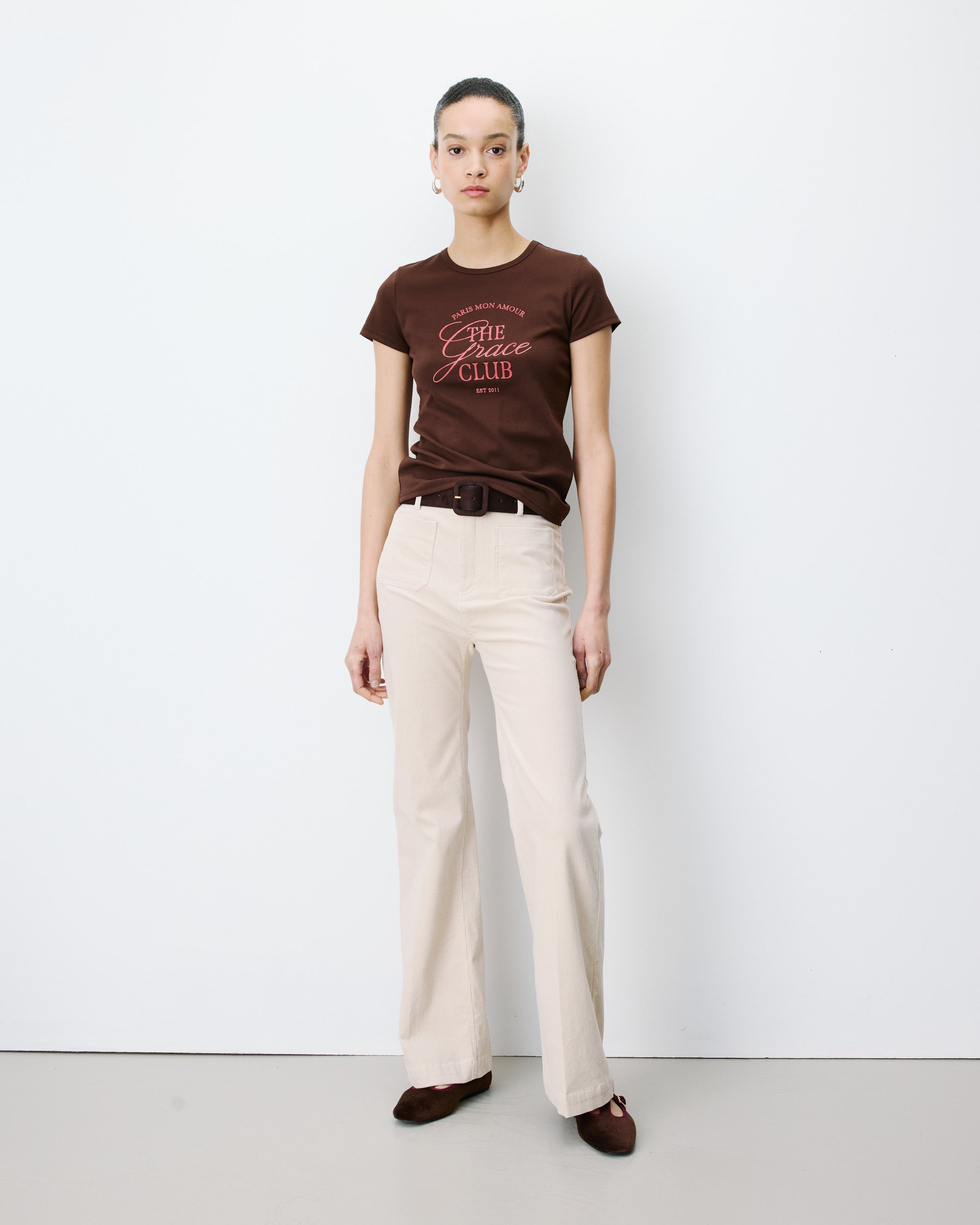 T-shirt col rond à message chocolat Amoris