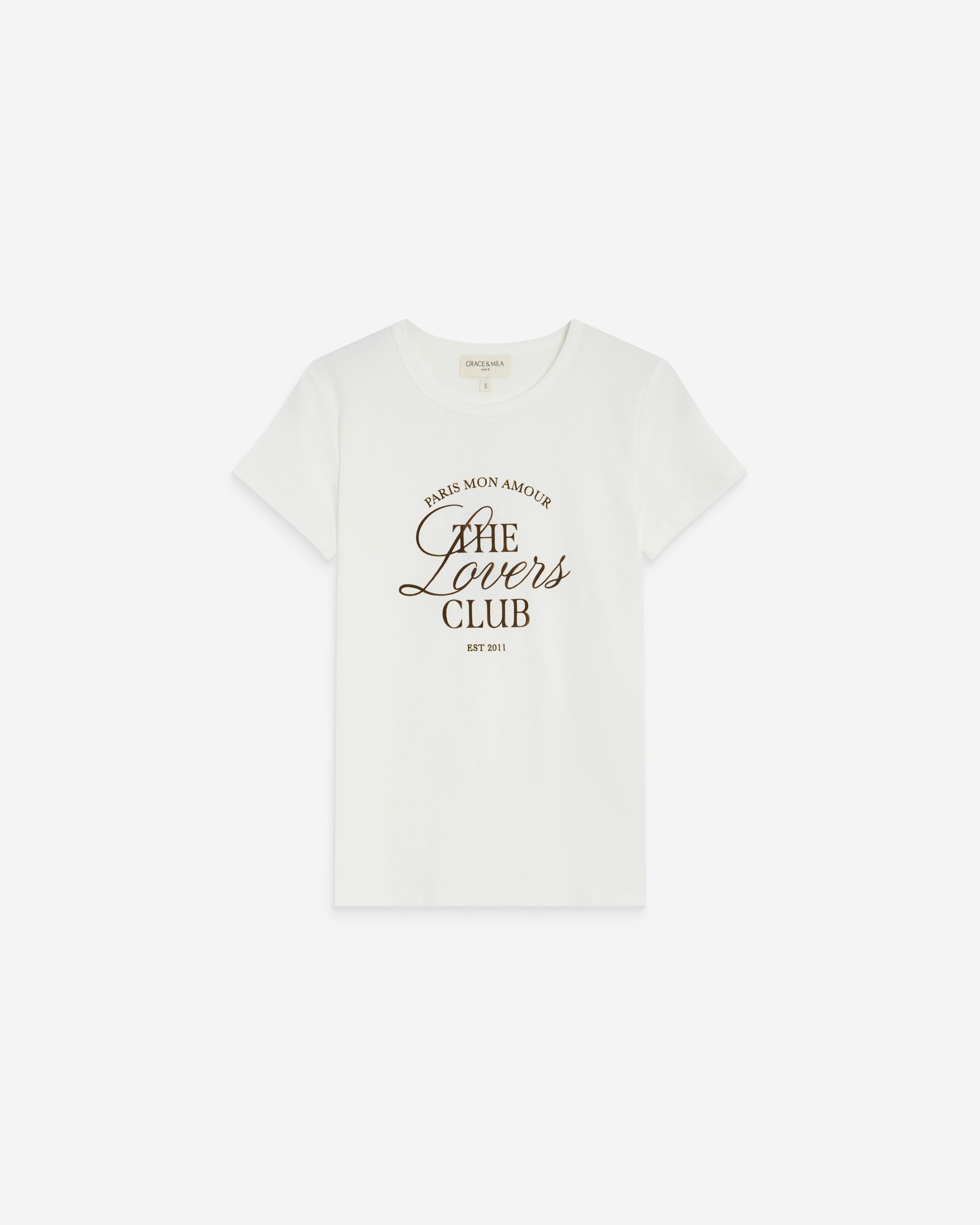 T-shirt col rond à message ivoire Amoris