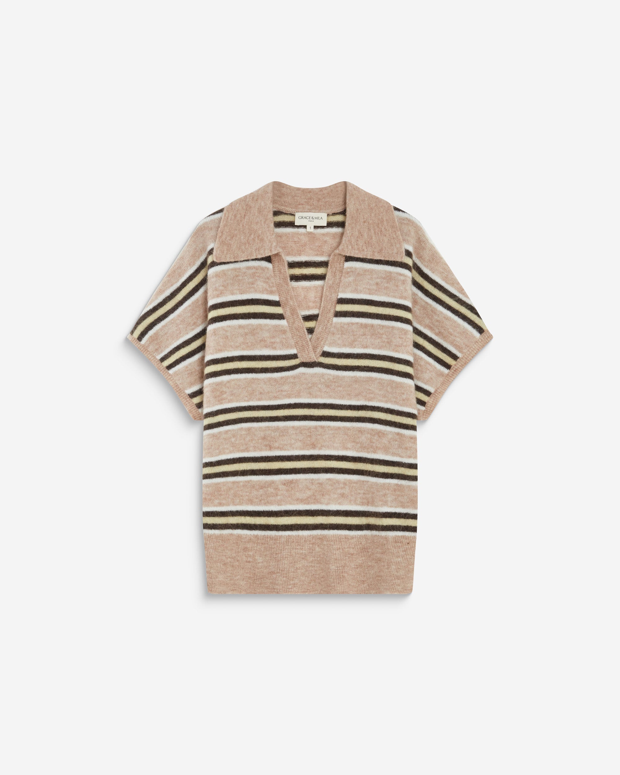 Short-sleeve striped knit polo beige Aizen