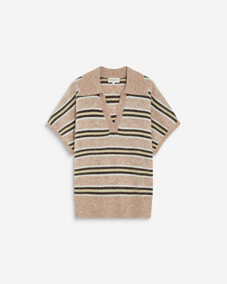 Short-sleeve striped knit polo beige Aizen
