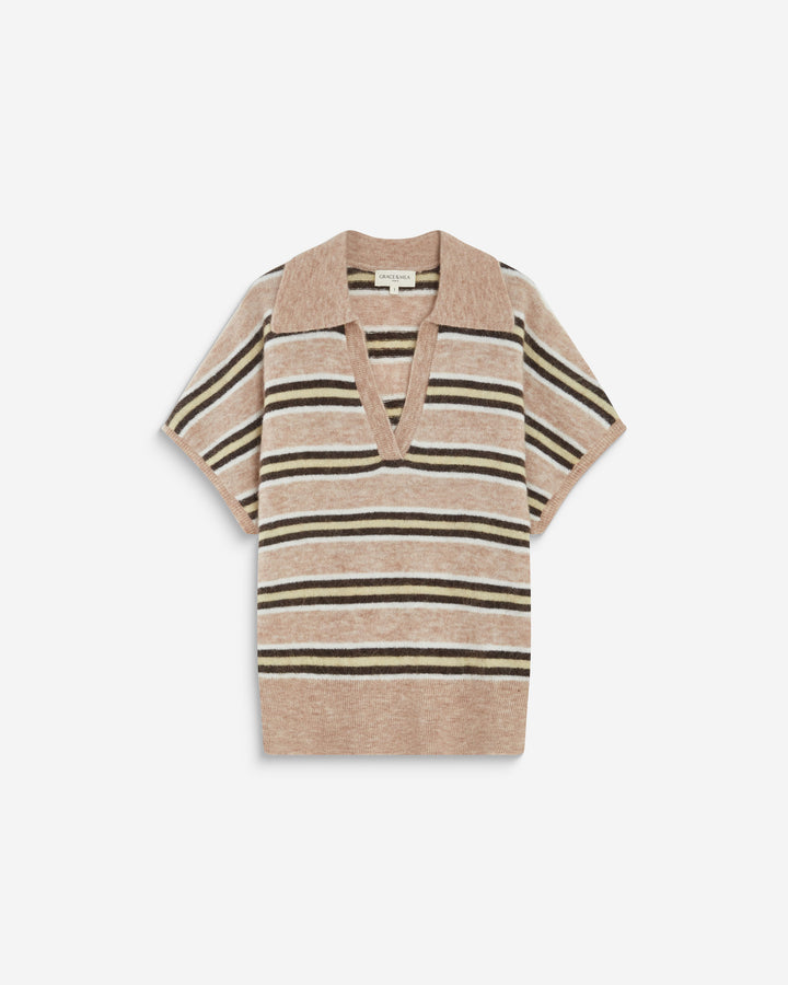 Short-sleeve striped knit polo beige Aizen