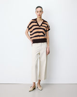 Short-sleeve striped knit polo chocolat Aizen