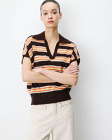 Short-sleeve striped knit polo chocolat Aizen