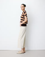 Short-sleeve striped knit polo chocolat Aizen