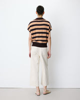 Short-sleeve striped knit polo chocolat Aizen