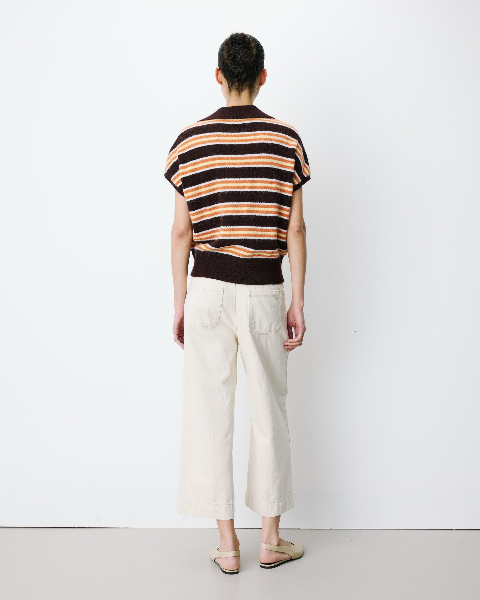 Short-sleeve striped knit polo chocolat Aizen