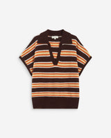 Short-sleeve striped knit polo chocolat Aizen
