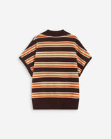 Short-sleeve striped knit polo chocolat Aizen