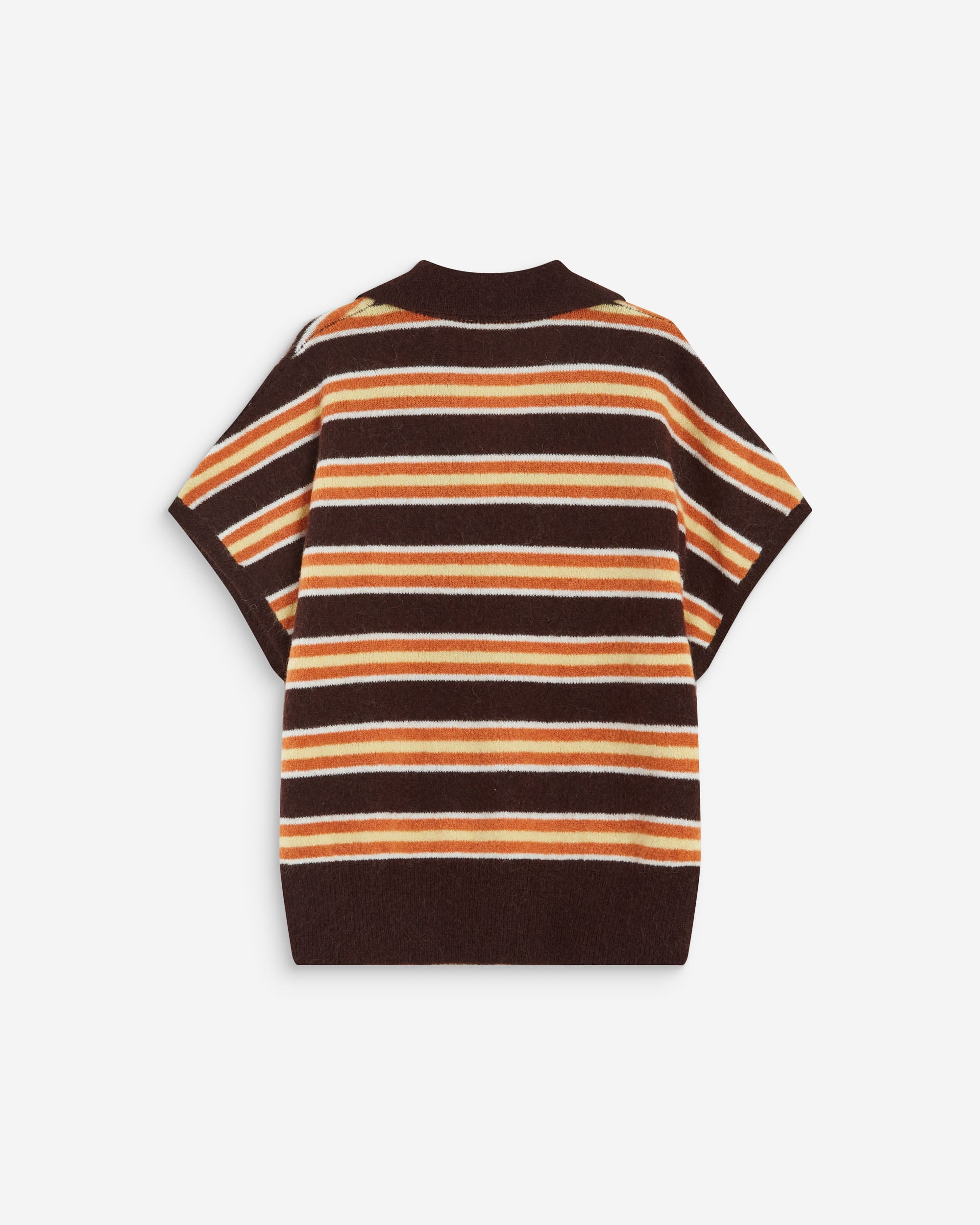 Short-sleeve striped knit polo chocolat Aizen
