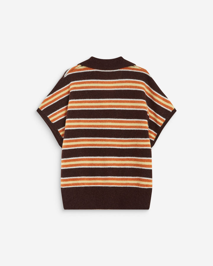 Short-sleeve striped knit polo chocolat Aizen
