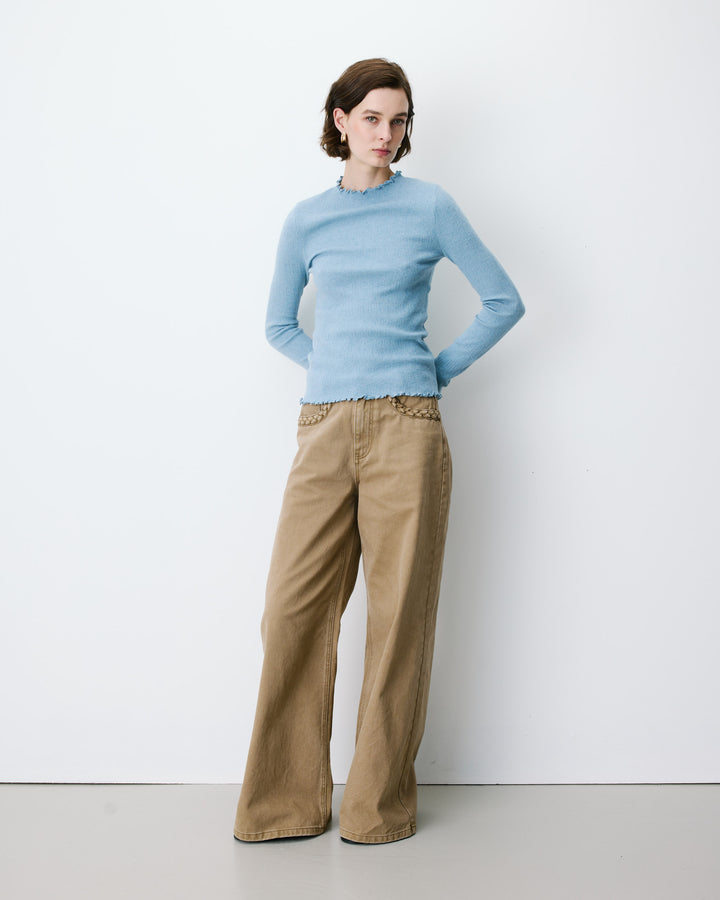 Jersey ajustado cuello alto bleuet Alino