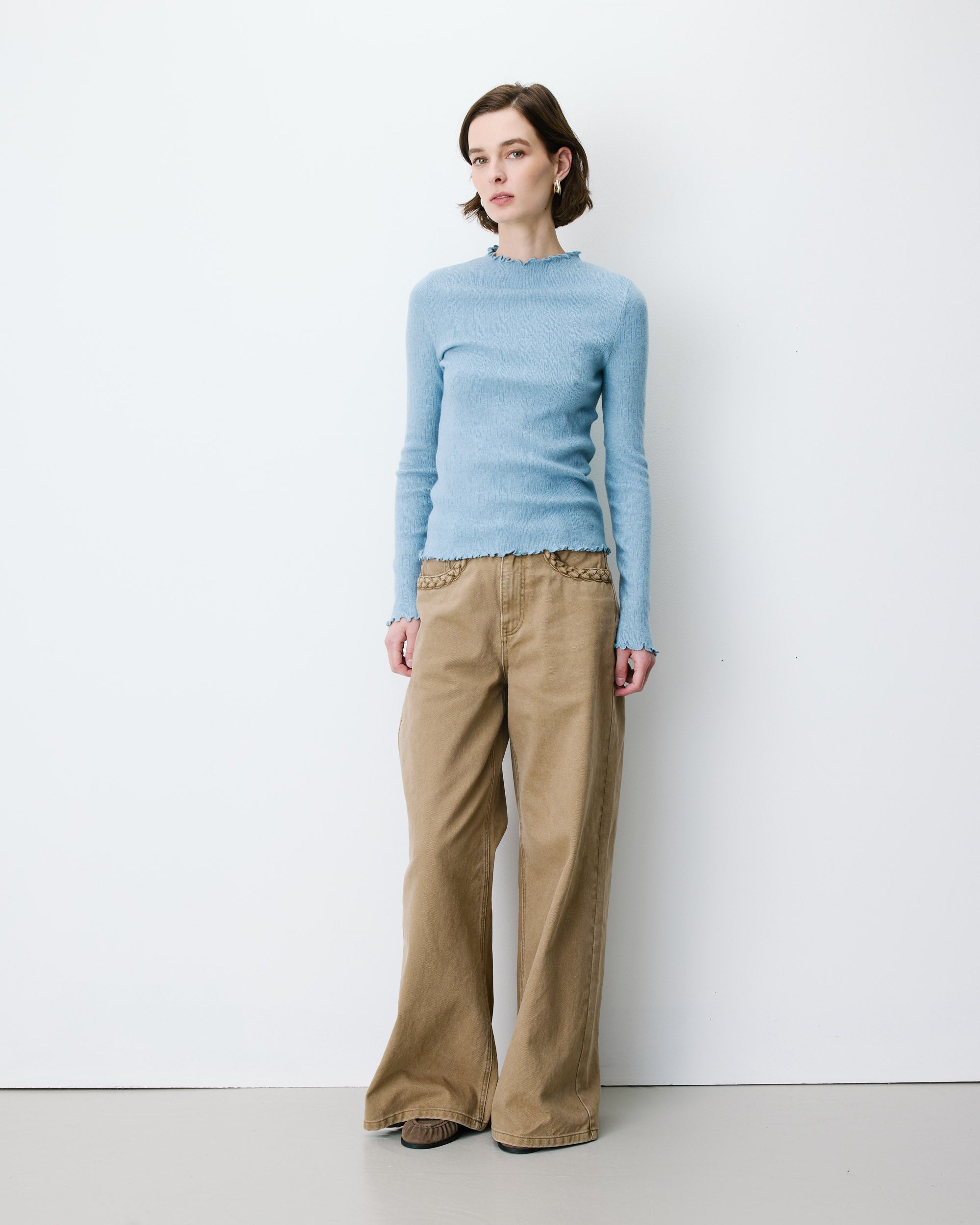 Jersey ajustado cuello alto bleuet Alino