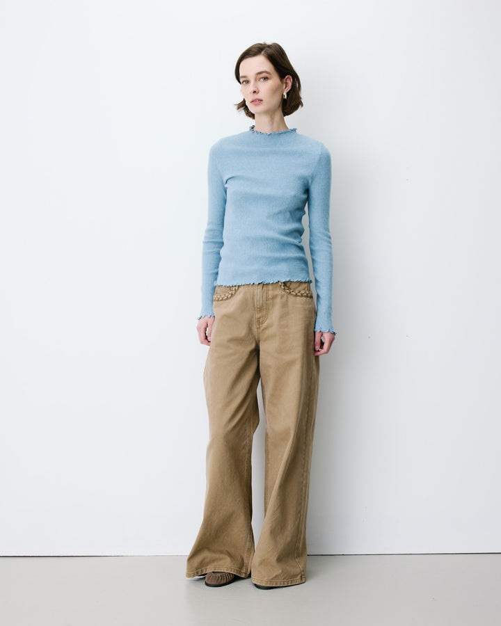 Jersey ajustado cuello alto bleuet Alino