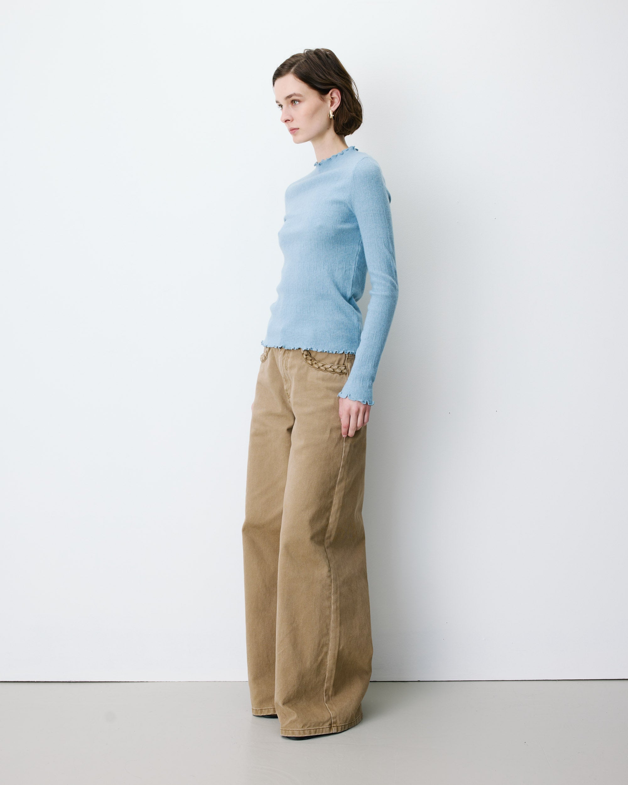 Jersey ajustado cuello alto bleuet Alino