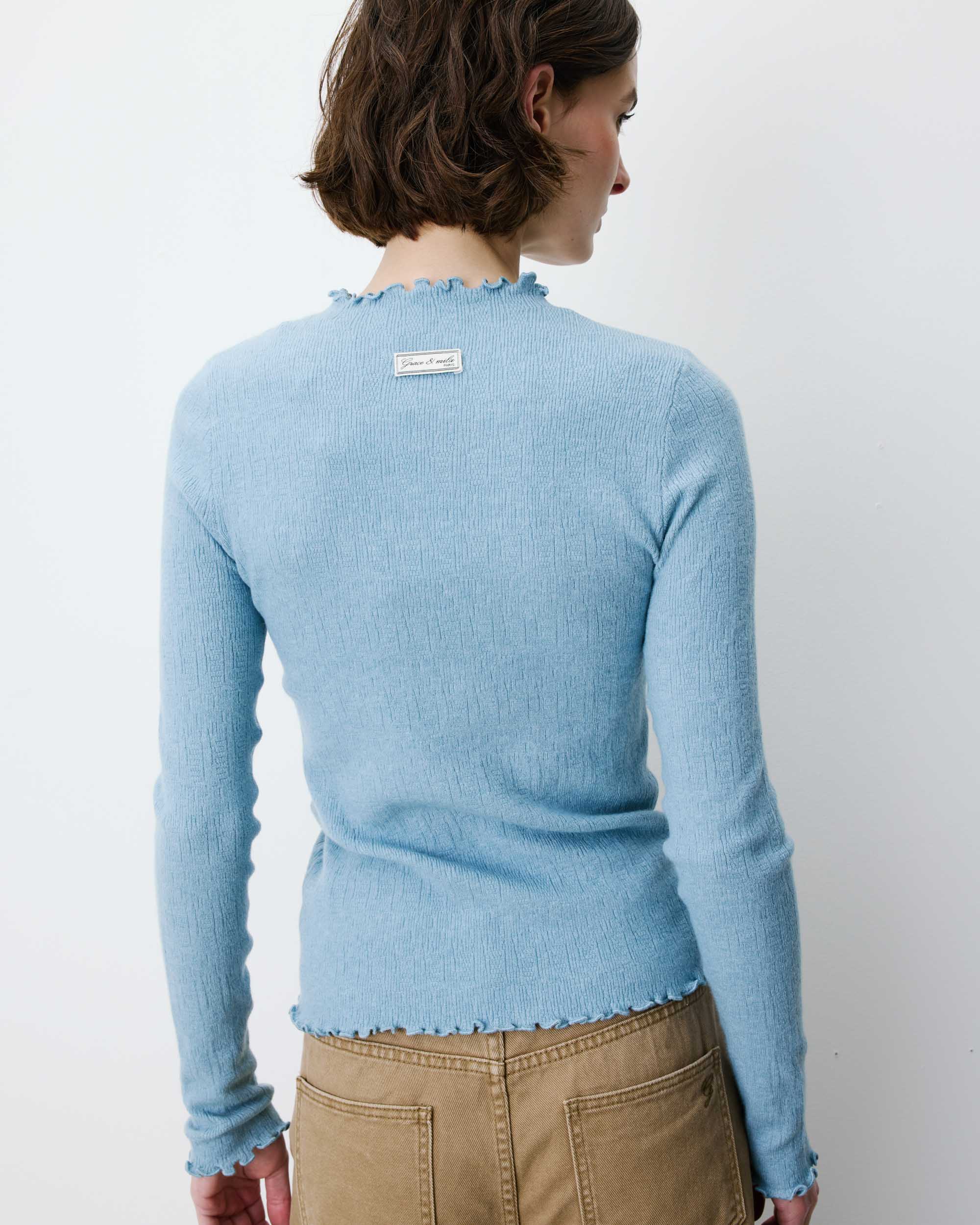 Jersey ajustado cuello alto bleuet Alino