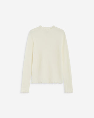 Pull ajusté en maille fine col montant ivoire Alino