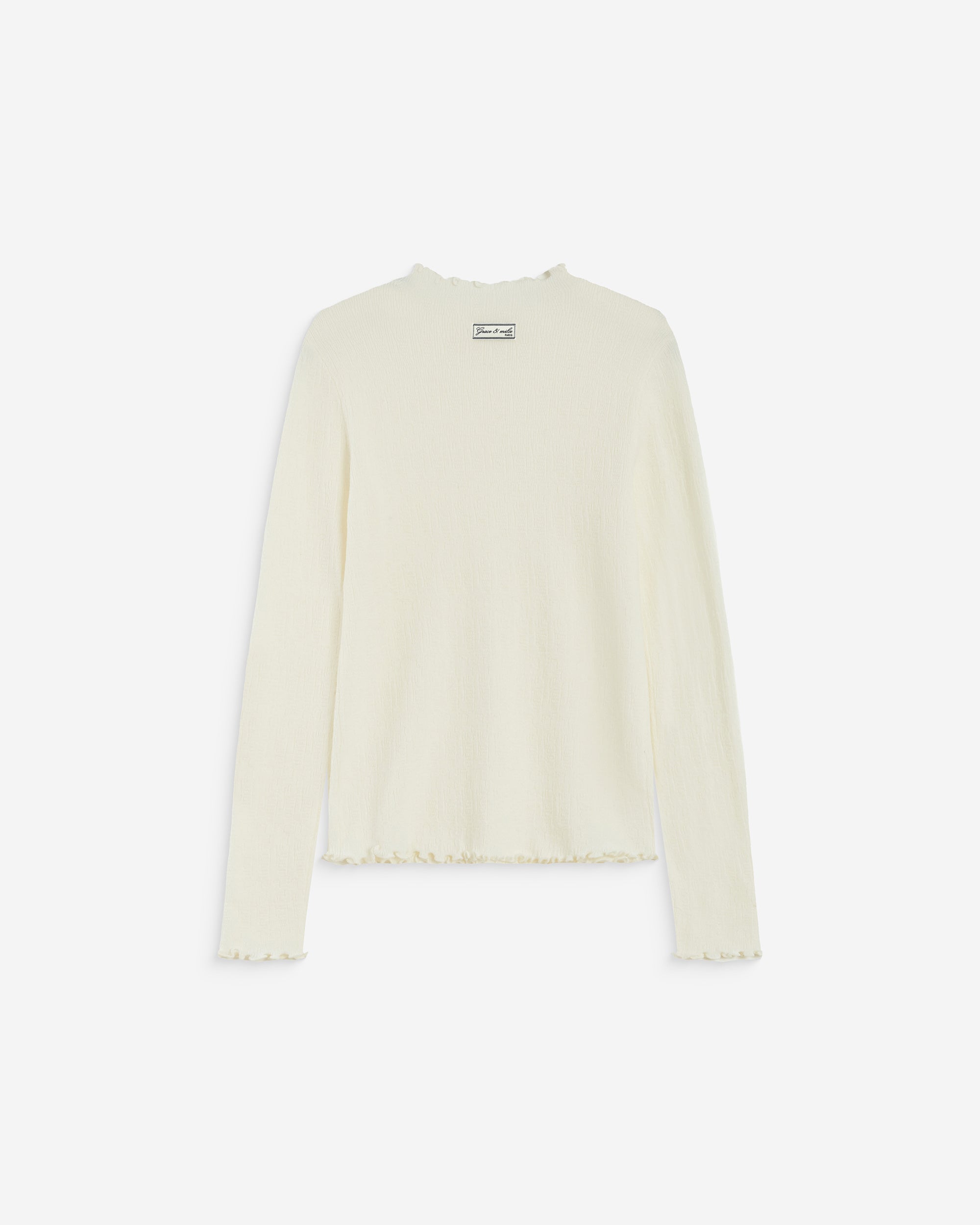 Pull ajusté en maille fine col montant ivoire Alino
