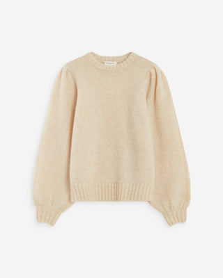 Pull en maille col rond épaules froncées beige Antoine