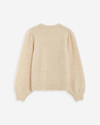 Pull en maille col rond épaules froncées beige Antoine