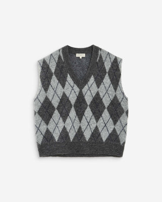 Pull sans manches en maille à losanges anthracite Arelio