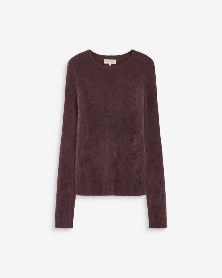 Pull doux près du corps col rond aubergine Auryn