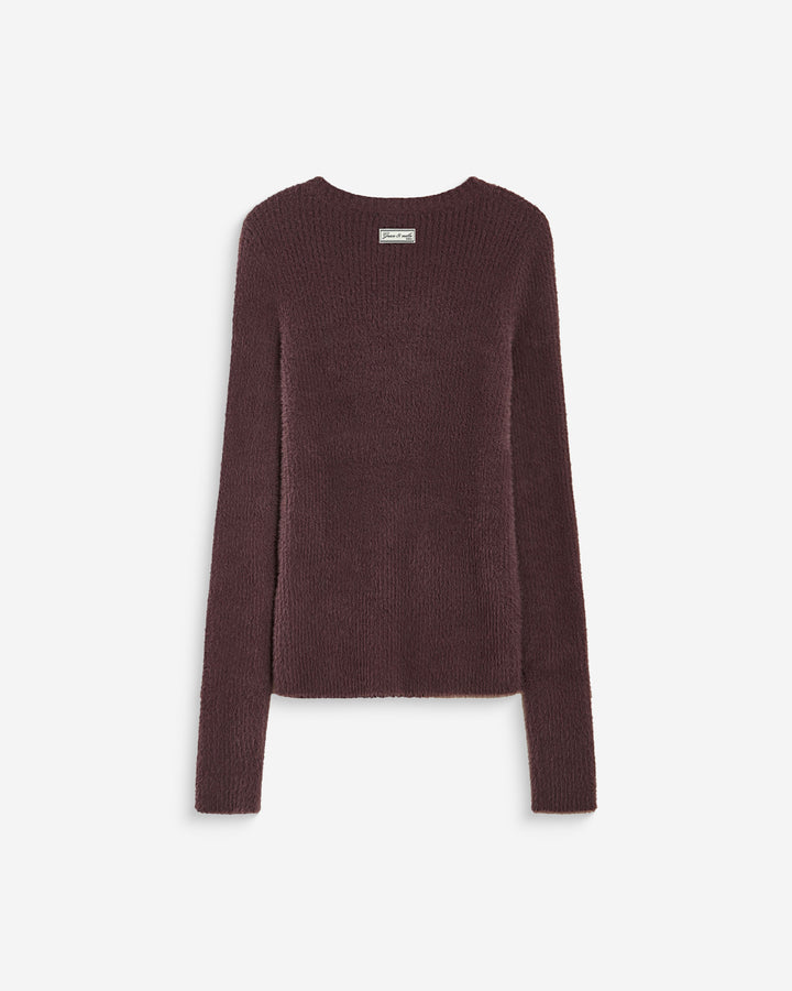 Pull doux près du corps col rond aubergine Auryn