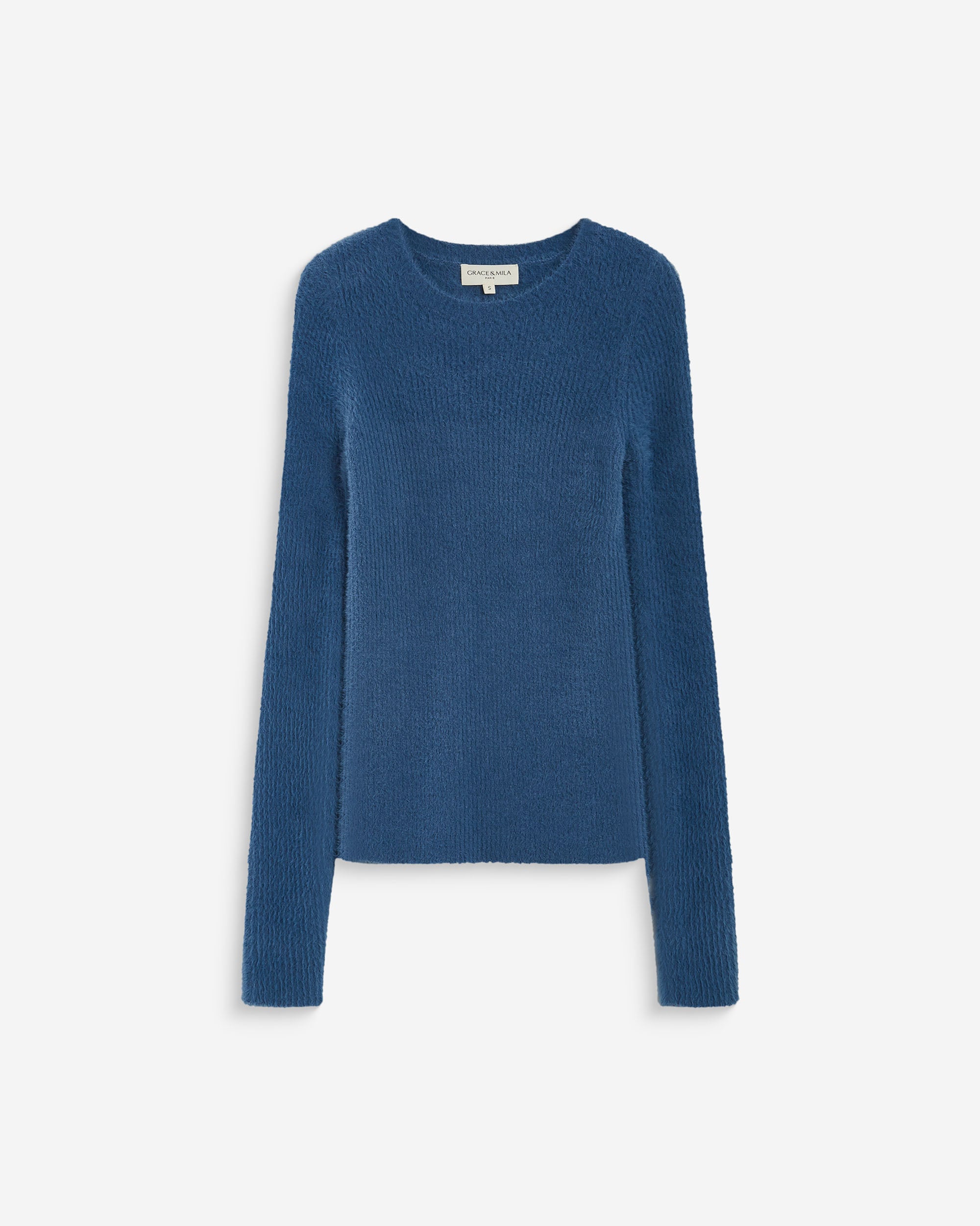 Pull doux près du corps col rond bleuet Auryn