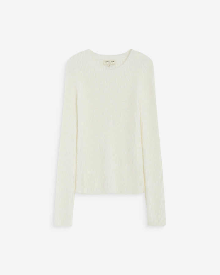 Pull doux près du corps col rond ecru Auryn